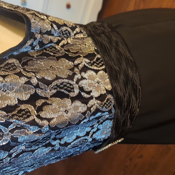 Le Bos Black/Silver Belted High-Low Fit Flare Dress With Short Jacket Sz 10 - Picture 7 of 13